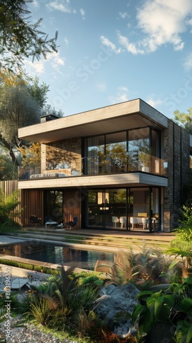 Modern luxury house with pool and garden