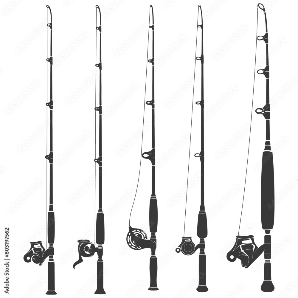silhouette fishing rod collection set full black color only silhouette fishing rod collection set full black color only