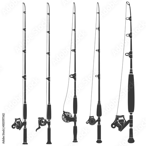 silhouette fishing rod collection set full black color only