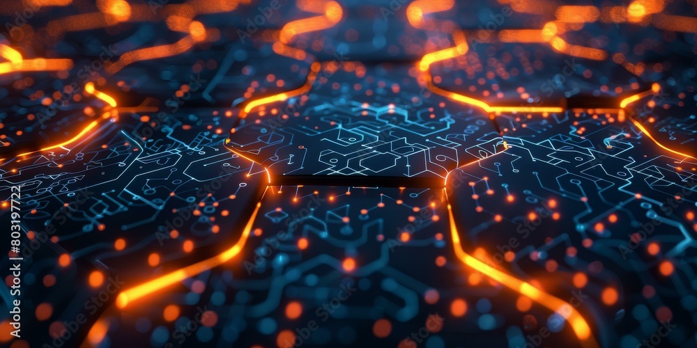 Abstract glowing orange and blue circuit board Abstract glowing orange and blue circuit board