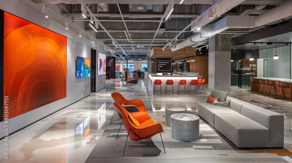 Obraz premium Contemporary office filled with modern art designs and high-tech digital displays