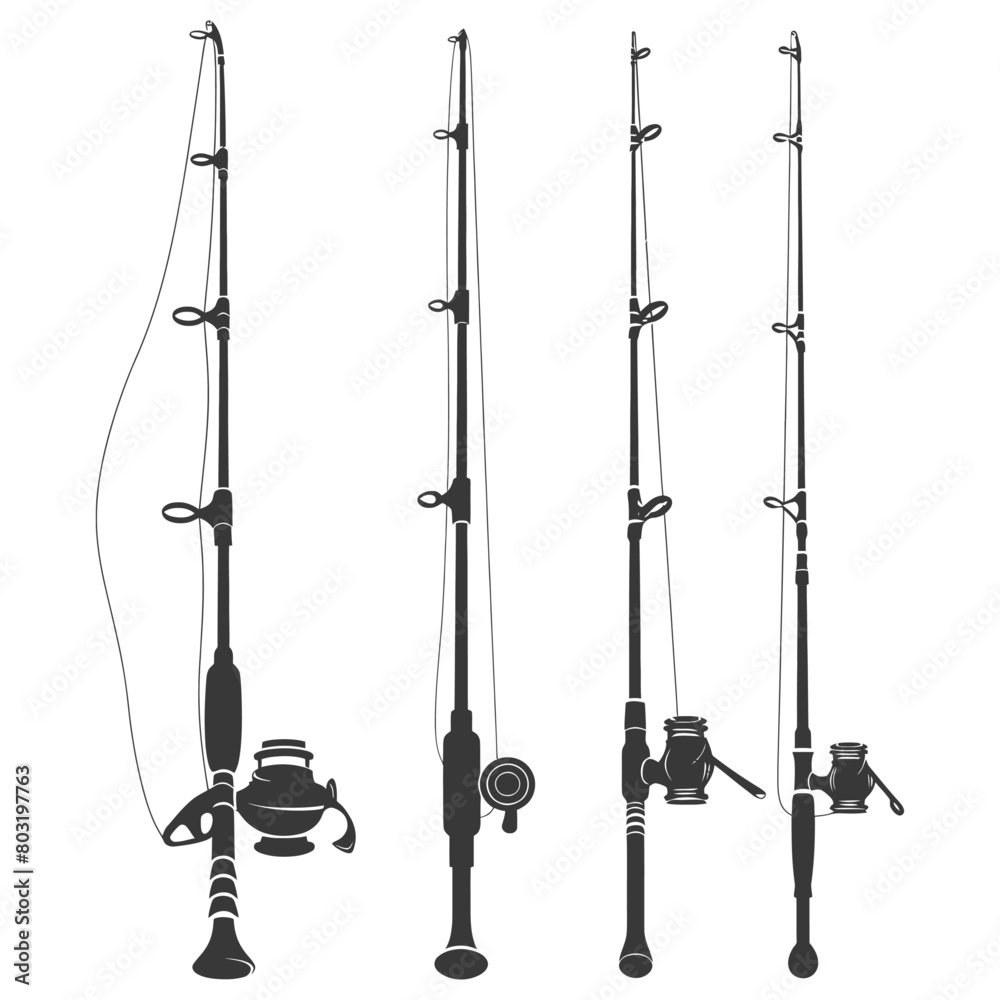 silhouette fishing rod collection set full black color only silhouette fishing rod collection set full black color only