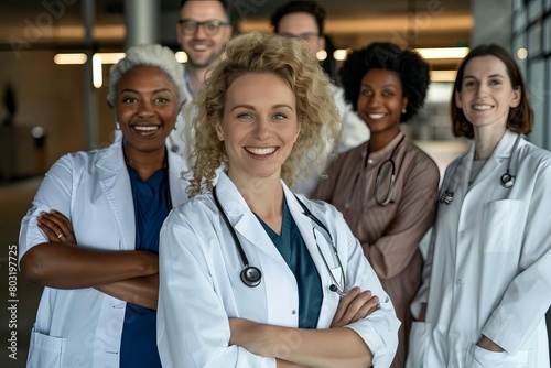 diverse team of smiling medical professionals group portrait