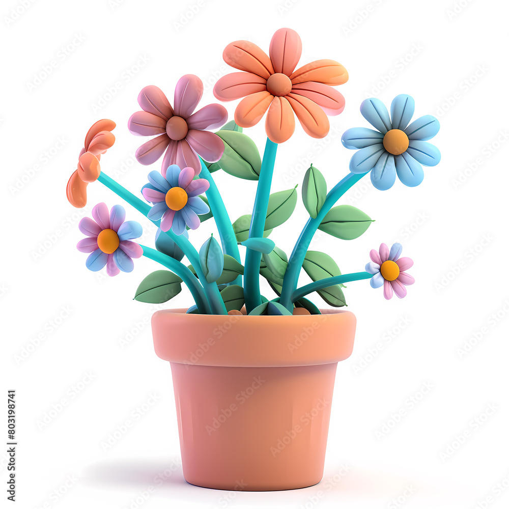 cartoon, flower, plant, potted plant, illustration