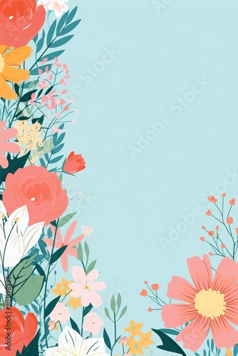 A vibrant floral arrangement on a blue background, with copy space