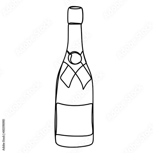 Bottle of champagne one line art