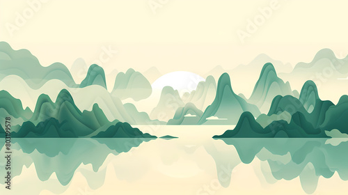 mountains  water  art  chinese style  illustration