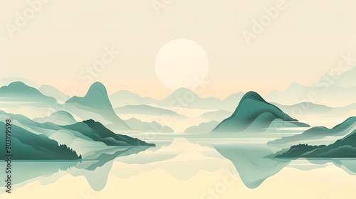 mountains, water, art, chinese style, illustration