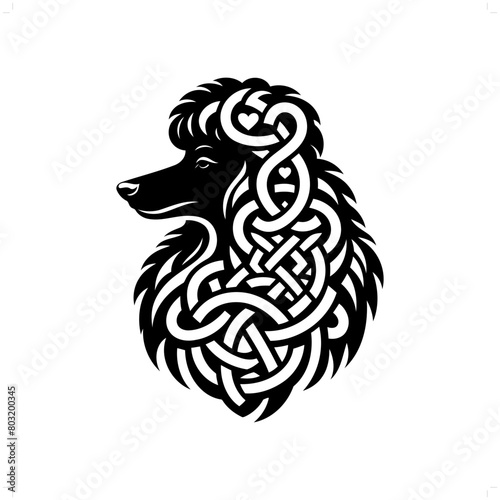 dog; Poodle silhouette in animal celtic knot, irish, nordic illustration