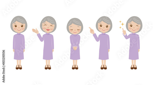 シニア女性、全身、表情、セット