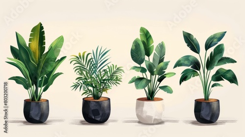 Four illustrations of potted plants photo