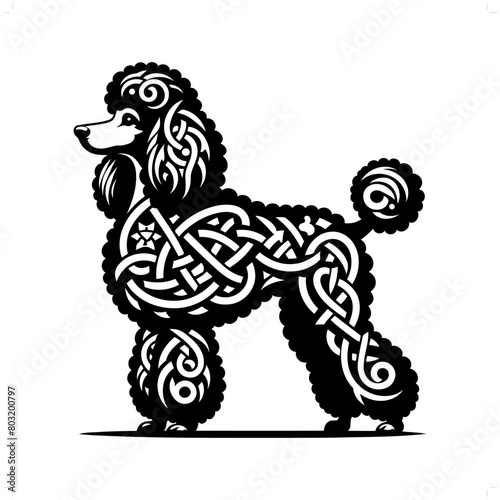dog; Poodle silhouette in animal celtic knot, irish, nordic illustration