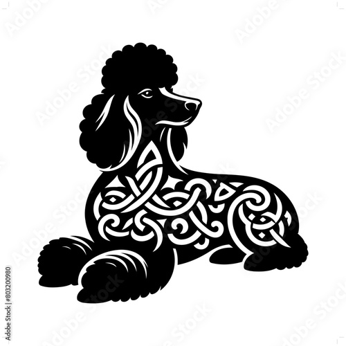 dog; Poodle silhouette in animal celtic knot, irish, nordic illustration