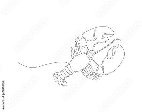 Continuous line drawing of lobster crayfish. One line of lobster crayfish. Marine animal concept continuous line art. Editable outline.