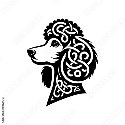 dog; Poodle silhouette in animal celtic knot, irish, nordic illustration