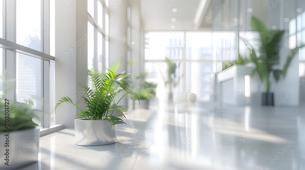 A cozy workspace: the beautiful blurred background of a modern office interior