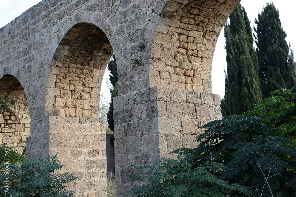 Obraz premium An ancient aqueduct for supplying water to populated areas in Israel.