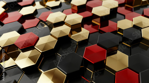 red  gold and black abstract hexagon background