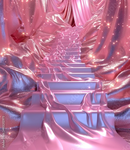 Pink silk staircase with stars