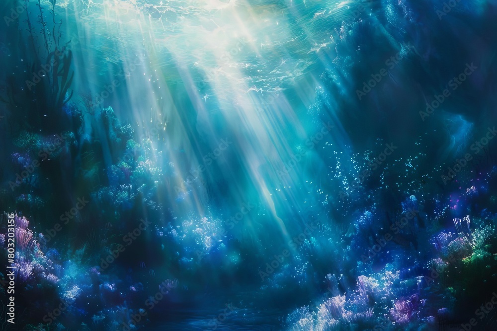 ethereal underwater dreamscape with shimmering light rays digital painting