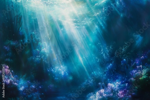 ethereal underwater dreamscape with shimmering light rays digital painting
