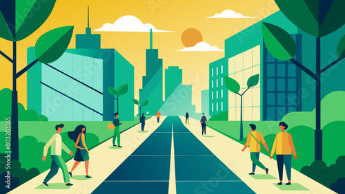 Urban Life: People Strolling in a Sustainable City Park