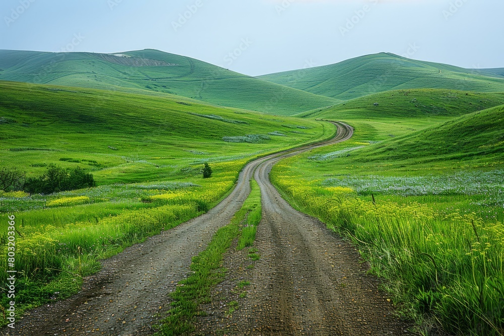 Curving Road Through Green Hills