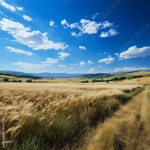 A golden wheat field on a sunny day