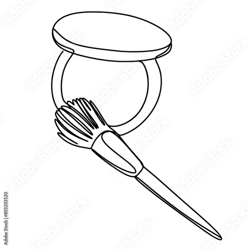 Compact Powder with a Brush One Line Art