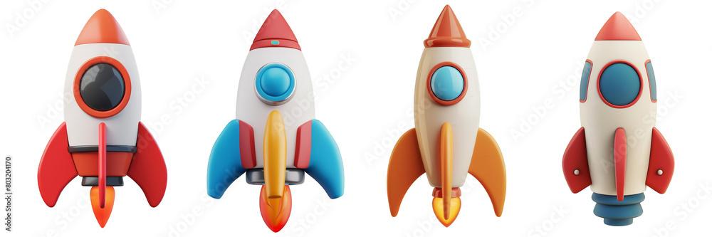 PNG rocket 3d icons and objects collection, in cartoon style minimal on transparent, white background, isolate PNG rocket 3d icons and objects collection, in cartoon style minimal on transparent, white background, isolate