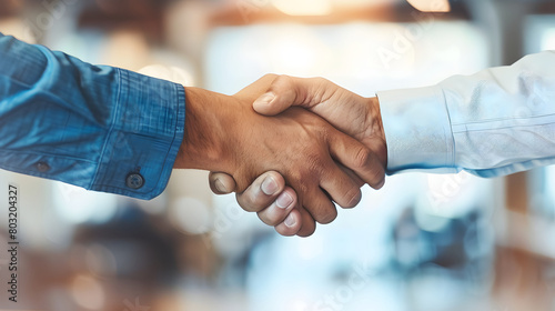 Two business people shaking hand closeup view AI generate image.