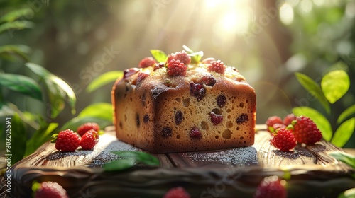 Freshly baked delicious cake with red berries