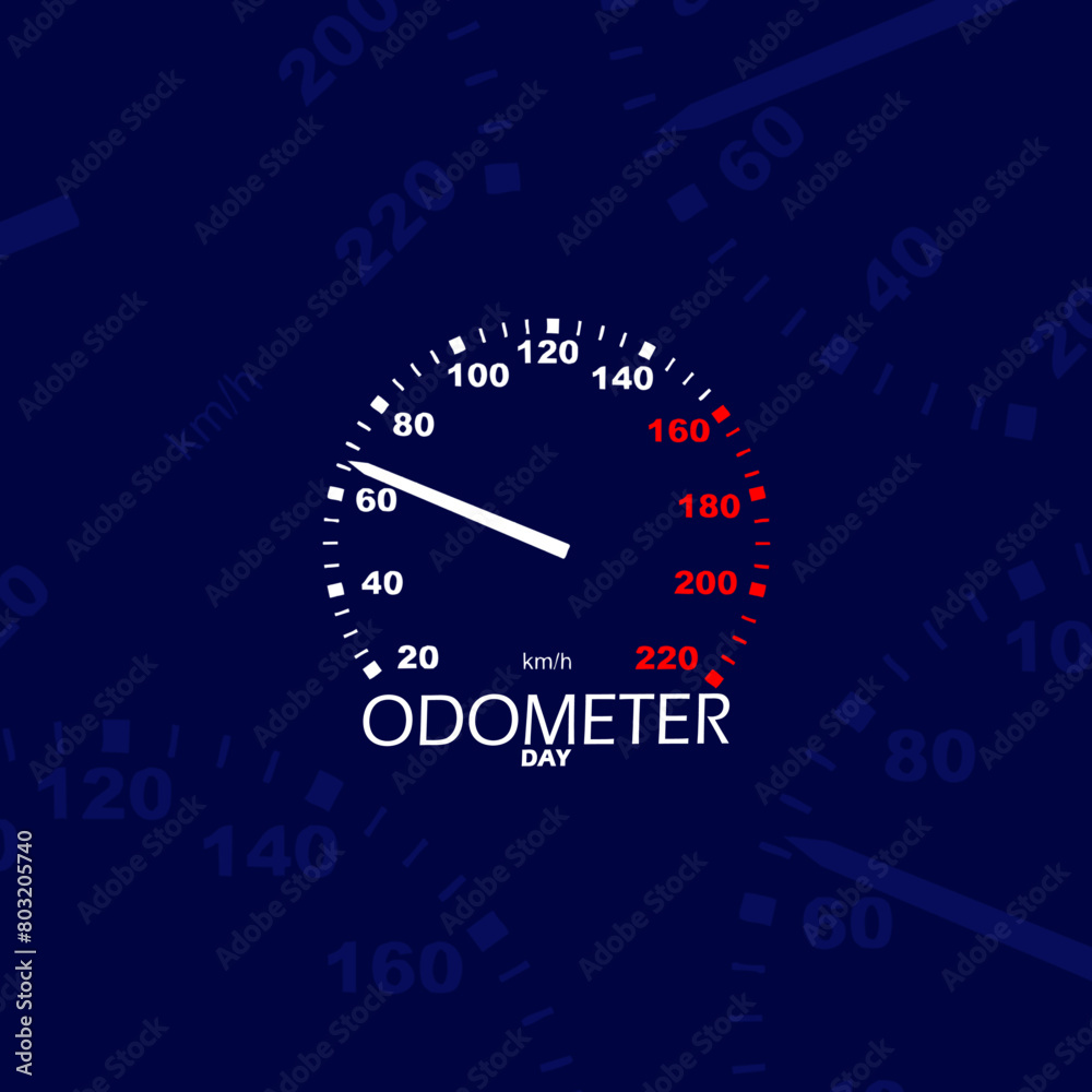 National Odometer Day event banner. A speed meter on dark blue background to celebrate on May 12th National Odometer Day event banner. A speed meter on dark blue background to celebrate on May 12th