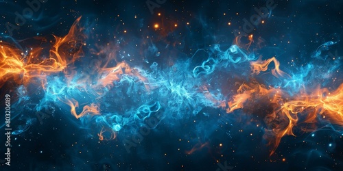 Blue and orange abstract fire and smoke background