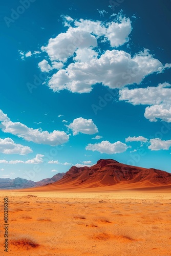 Huge red sand desert with blue sky and white clouds