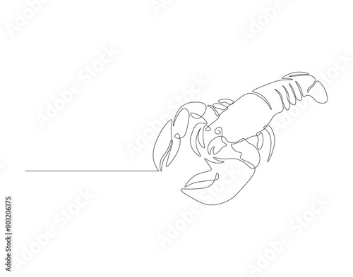 Continuous line drawing of lobster crayfish. One line of lobster crayfish. Marine animal concept continuous line art. Editable outline.