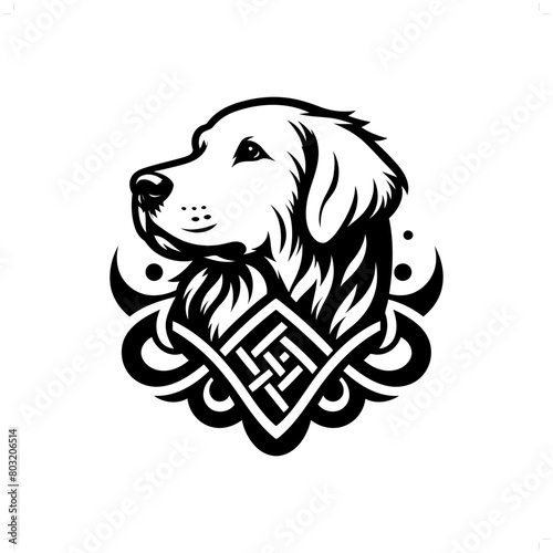 dog; goden Retriever silhouette in animal celtic knot, irish, nordic illustration
