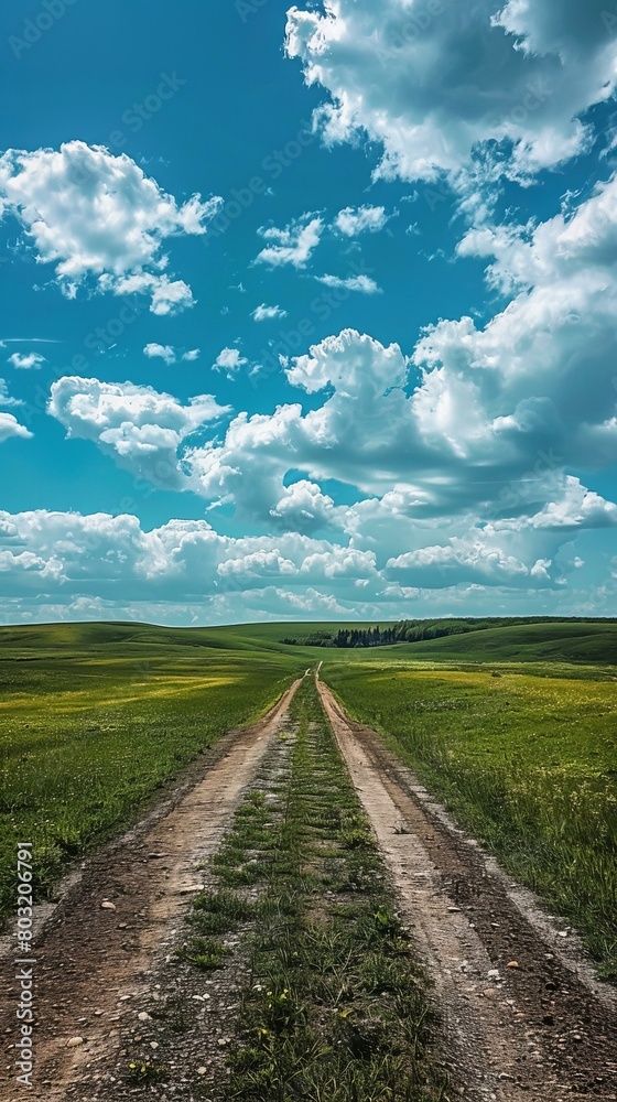 Country road through a lush green field Country road through a lush green field