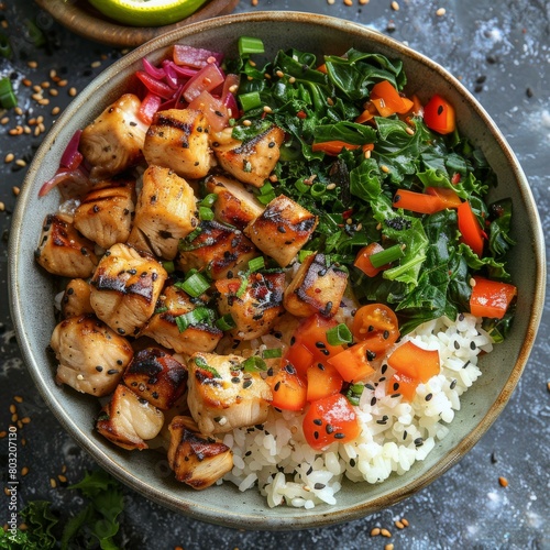 Grilled chicken and vegetables with rice