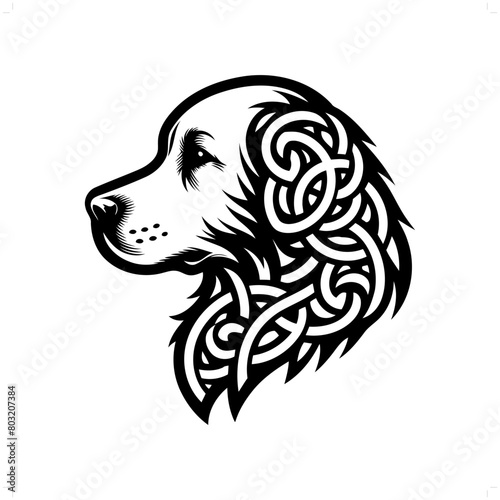 dog; goden Retriever silhouette in animal celtic knot, irish, nordic illustration