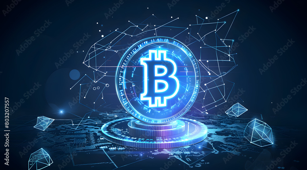 Illuminated Bitcoin Symbol on Digital Circuitry Background Illuminated Bitcoin Symbol on Digital Circuitry Background