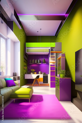 Interior studio with high ceilings  loft style  illustration generated by Ai