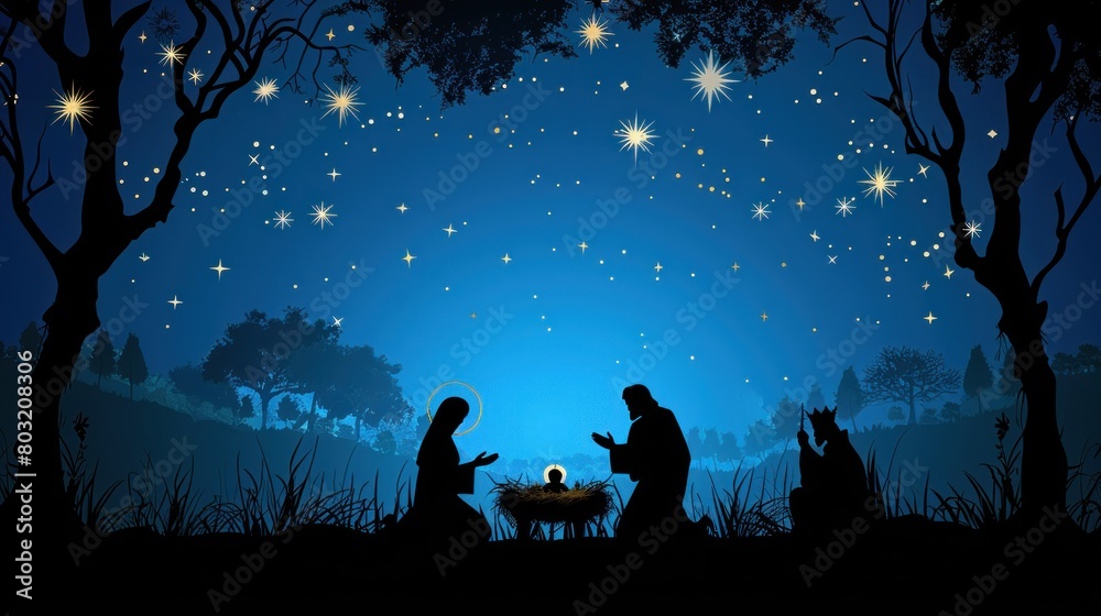 Nativity Of Jesus Christ - Comet Star And Stable - Scene With The Holy Family