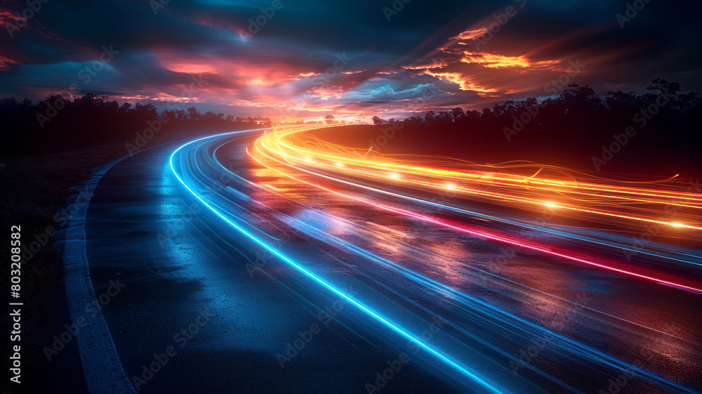 Light streaks forming road: Illuminated journey.generative ai Light streaks forming road: Illuminated journey.generative ai