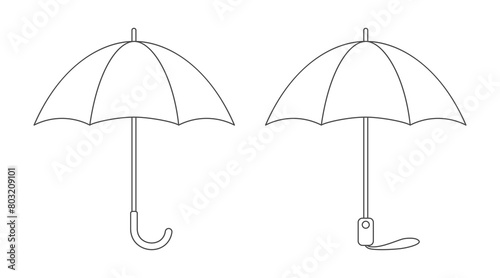 Two umbrellas with different handles. Black and white card for coloring.