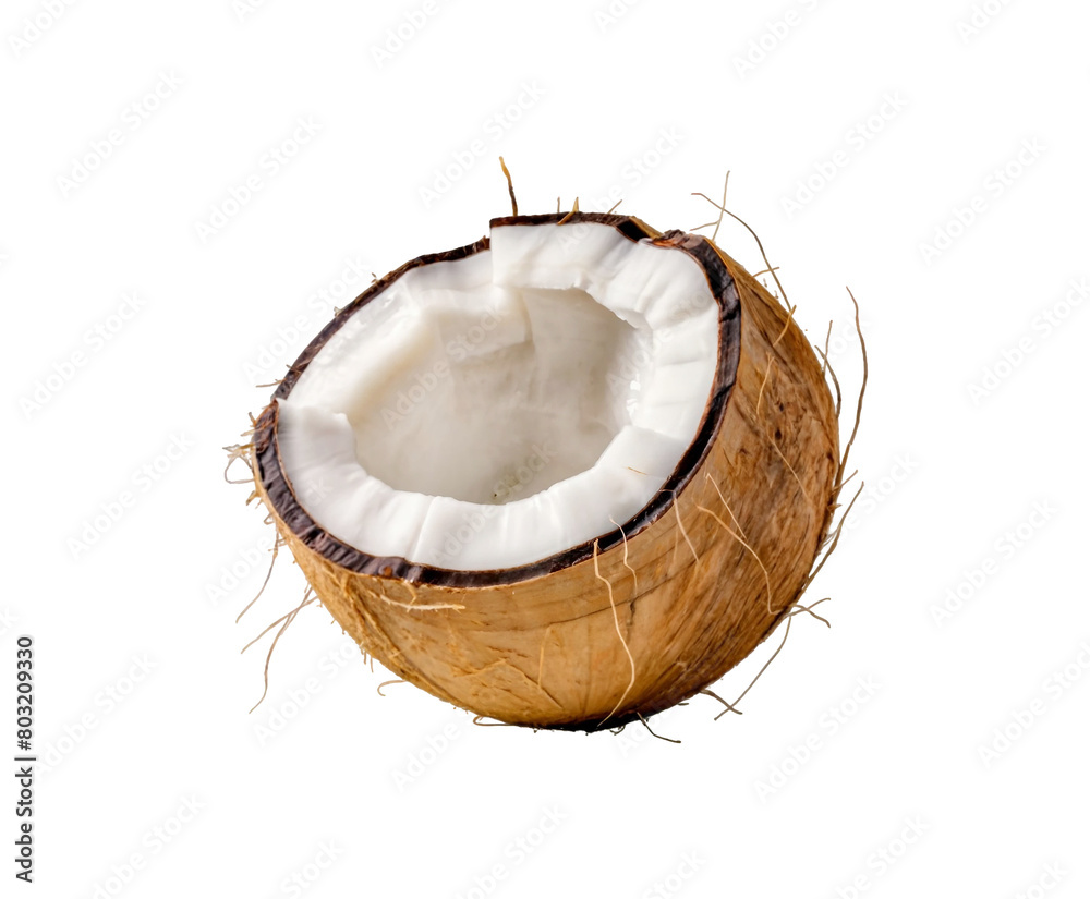Fresh Coconut slice with open isolated transparent background Ai generative. Fresh Coconut slice with open isolated transparent background Ai generative.
