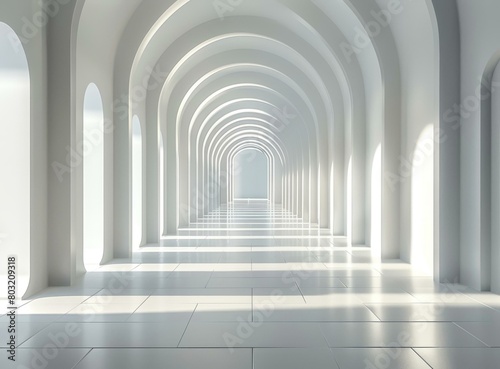 Futuristic White Marble Archway Corridor