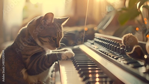 Tabby Cat Playing on Electronic Keyboard with Ai generated.
 photo