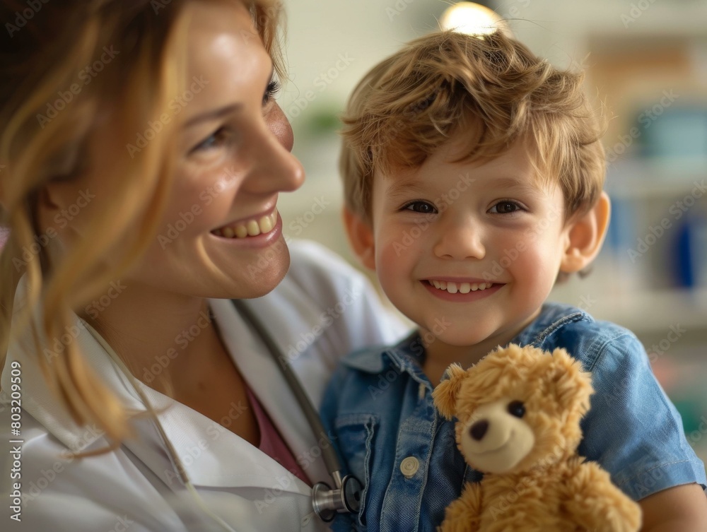 Little boy at a doctor's appointment smiling at the doctor Little boy at a doctor's appointment smiling at the doctor