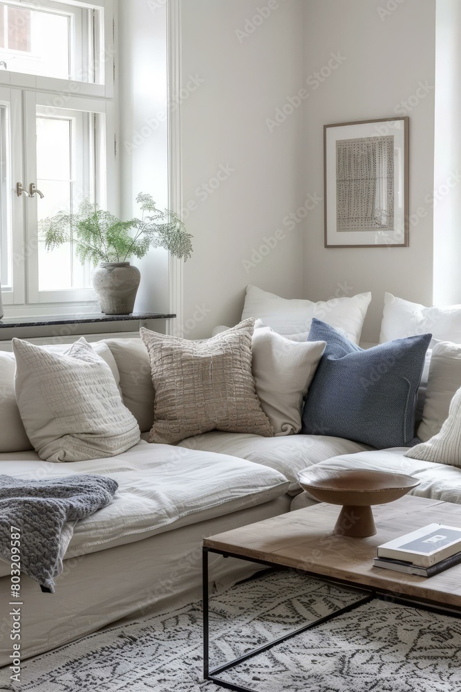 Fototapeta premium A Serene Scandinavian Living Room with Neutral Tones